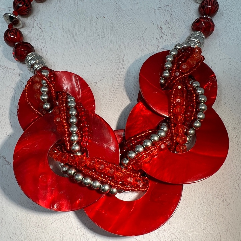 Fashion Statement Red Dyed Mother of Pearl Shell Collar Necklace